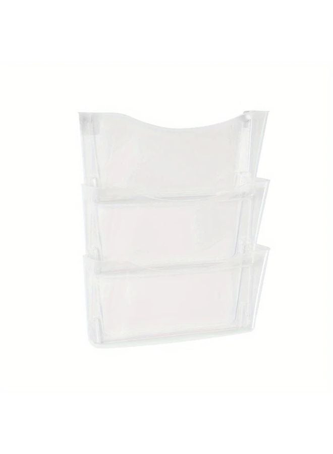 3 قطع منظم الملفات الأبيض الأكريليك المثبت على الحائط 3 طبقات حامل وثائق شفاف موفر للمساحة - Image 5